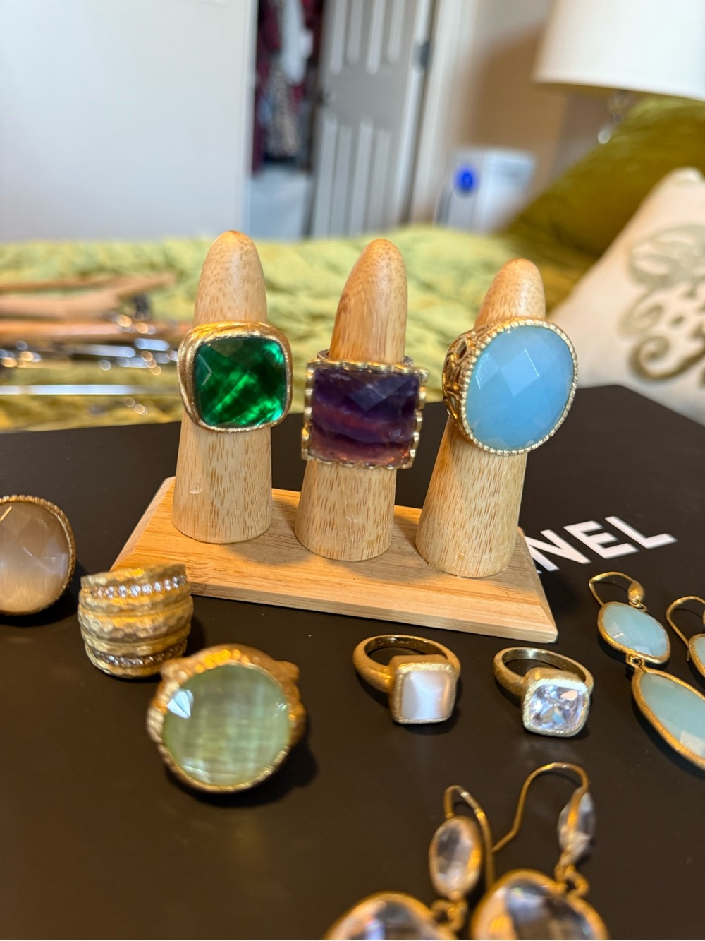 8 chunky cocktail rings matching earrings Rivka Friedman
